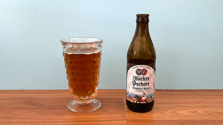 Glass and bottle of Hacker-Pschorr Oktoberfest beer