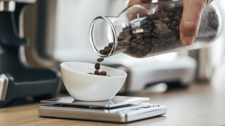Coffee beans on a scale