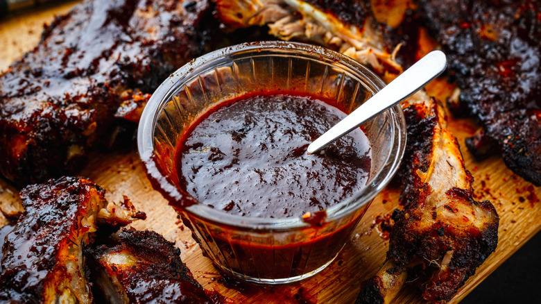homemade barbecue sauce and ribs