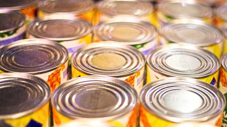 close up of the top of canned items