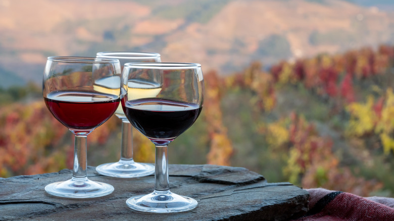 Glasses of Port wine on a rock