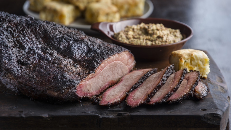 Sliced brisket with a beautifully caramelized crust