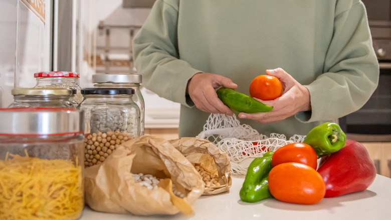 Freshly purchased food items to be stocked