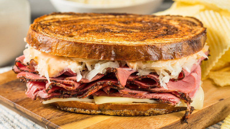 pictured toasted Reuben sandwhich