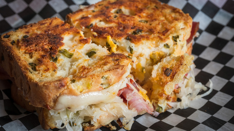 close up of toasted reuben