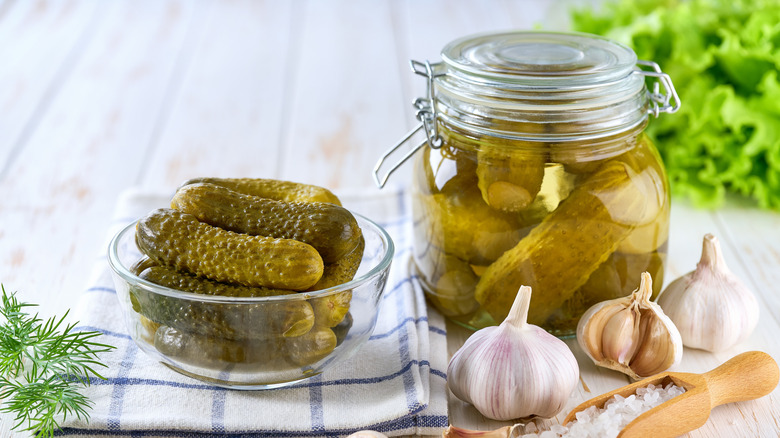 jar of homemade cornichon pickles