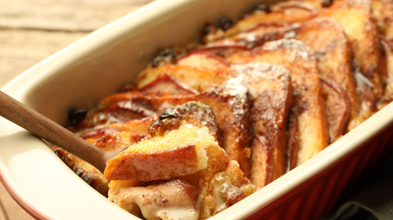 bread and butter pudding in a dish