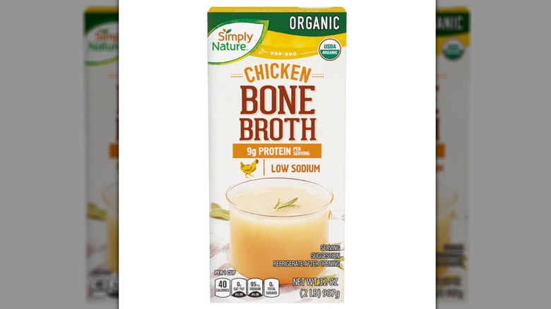 A carton of Organic Simply Nature Chicken Bone Broth from Aldi