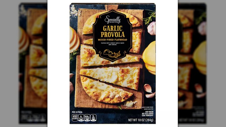 A box of Aldi's Garlic Provola Wood-Fired Flatbread