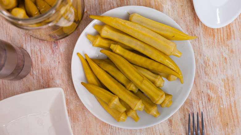 Plate of pickled okra