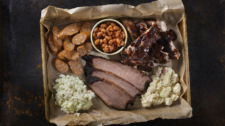 Brisket on plate of barbeque