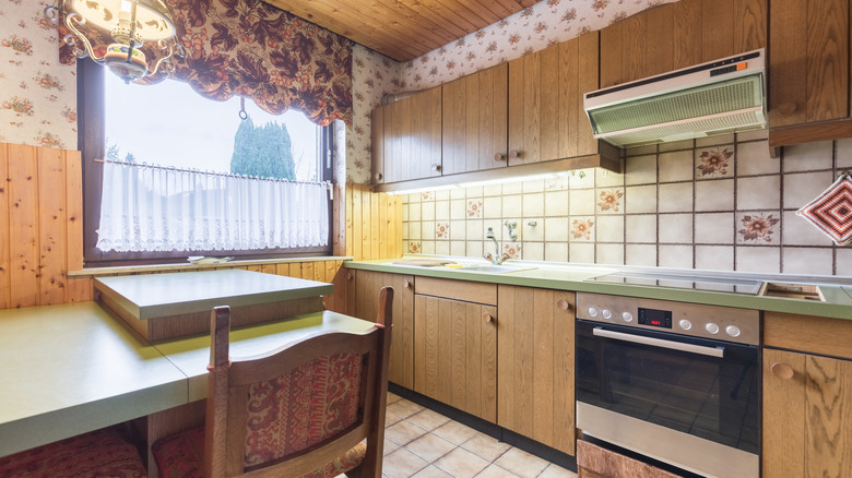 vintage kitchen with wood panelling