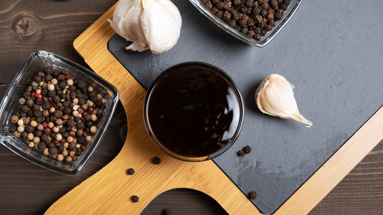 a bowl of teriyaki sauce on board
