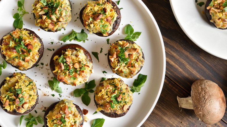 stuffed mushrooms in a red pot