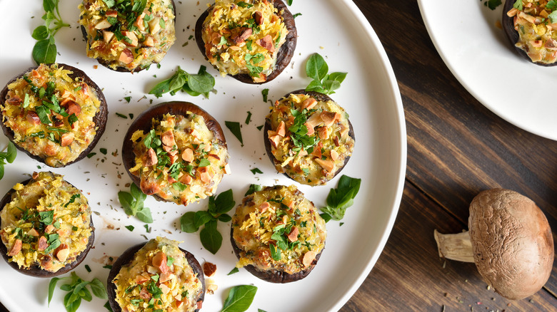 stuffed mushrooms in a red pot