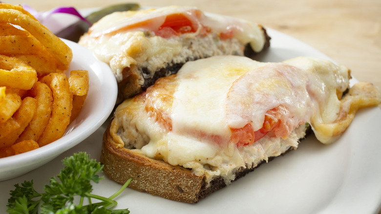 Open-faced tuna melt sandwich