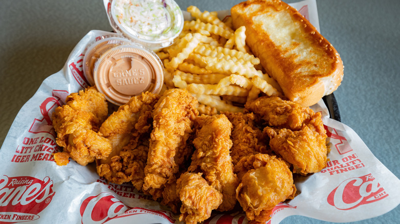 Chicken fingers, fries, toast and sauce from Raising Cane's