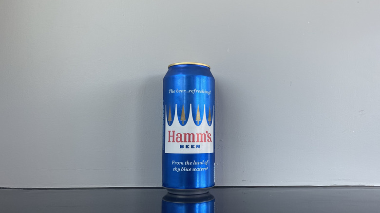 A can of Hamm's on dark table