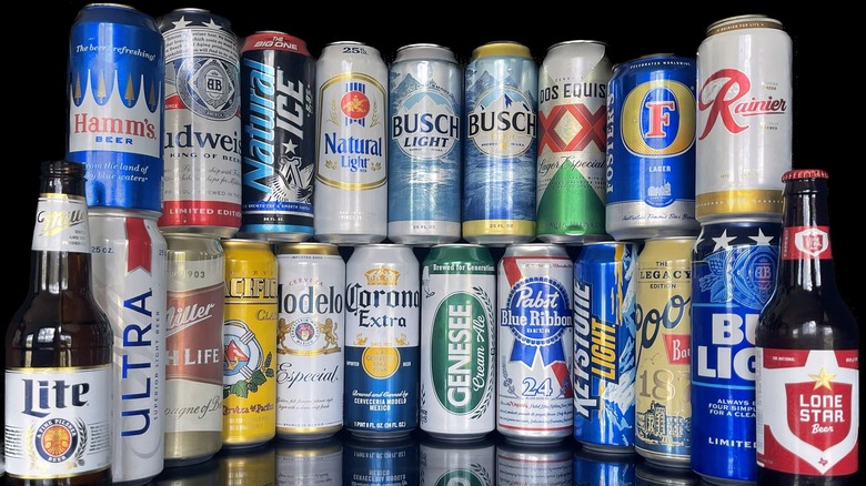 Cans and bottles of cheap beer