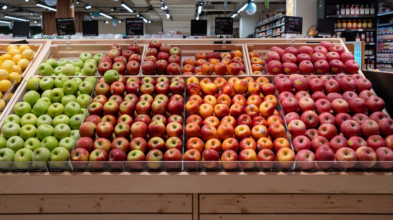 Apples on display at store