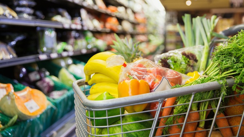 Shopping cart full of produce