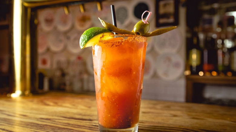 Bloody Mary cocktail on a bar