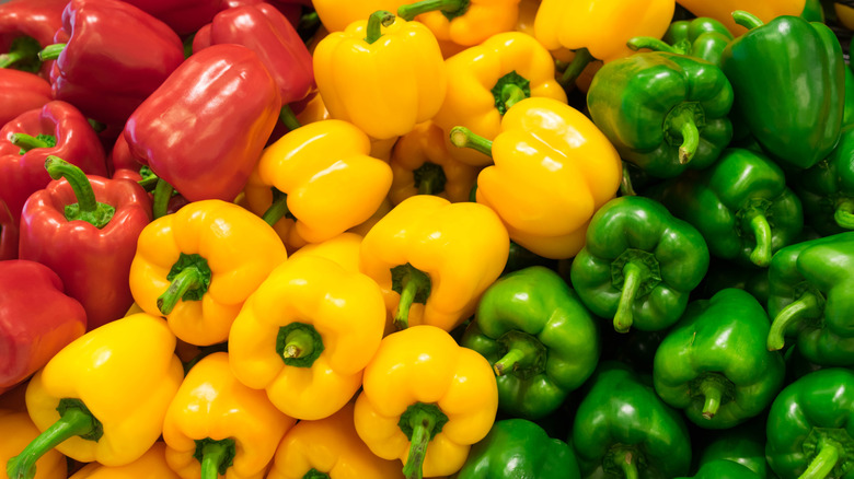 red, green, and yellow bell peppers