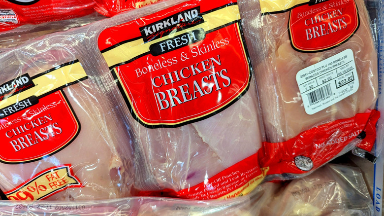 Packaged Kirkland brand chicken breasts at Costco