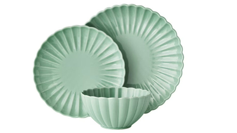 Green stoneware dinnerware set