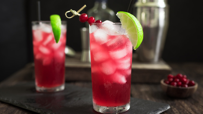 vodka cranberry cocktails on a black background.
