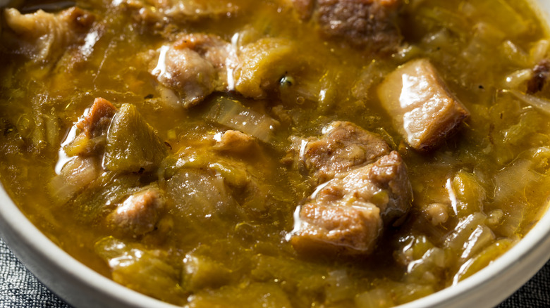 A bowl of Colorado Pueblo green chile stew