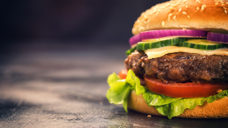 Homemade burger with french fries