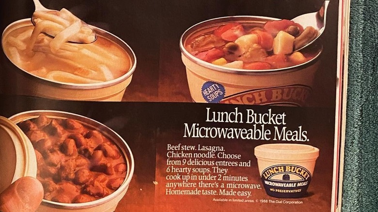 Lunch Buckets ad with various soups and entrees
