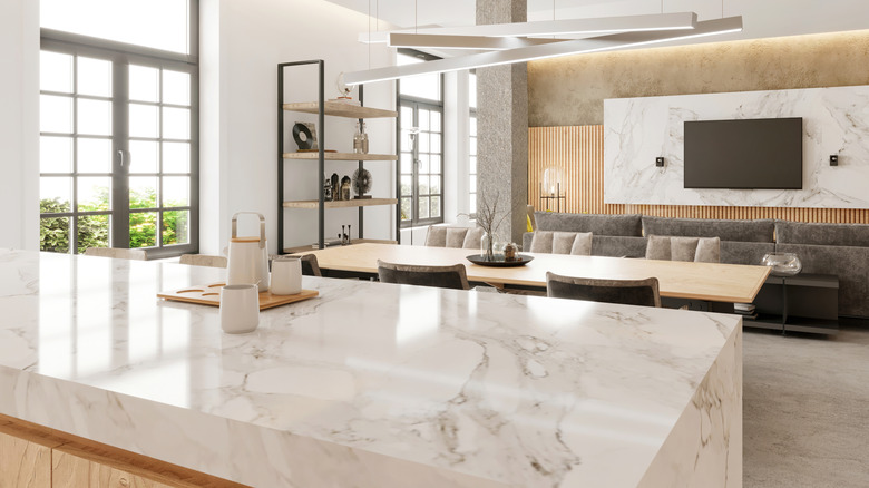 Kitchen with counter in foreground