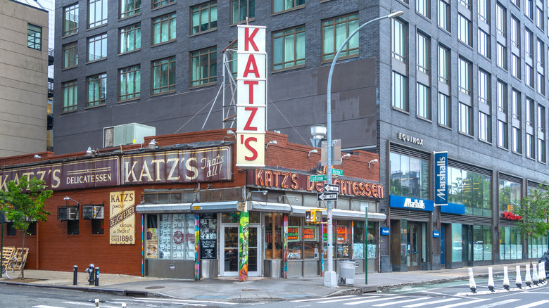 Exterior view of Katz's Delicatessen in New York City