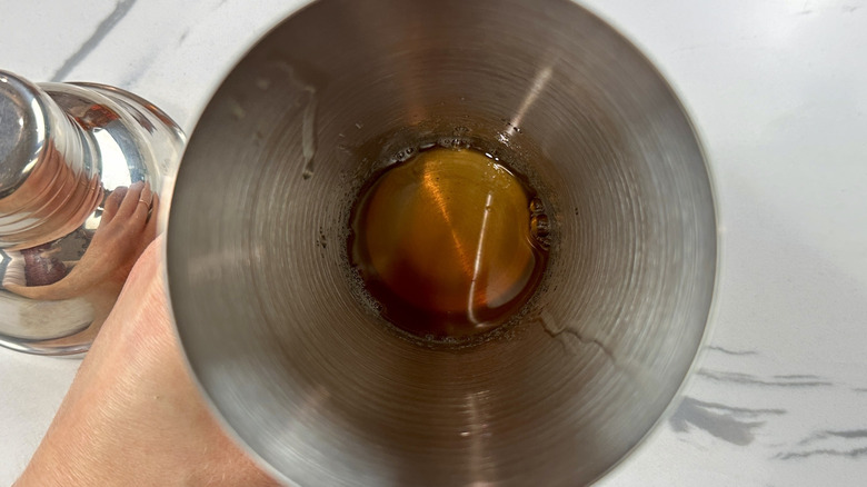 Syrup in cocktail shaker