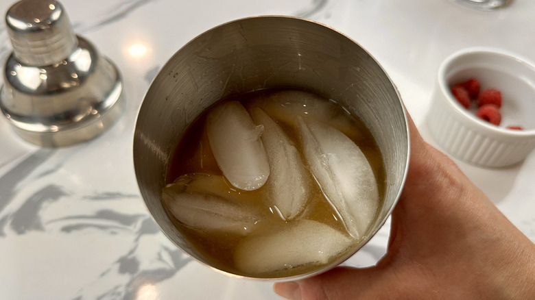 Bourbon smash in cocktail shaker