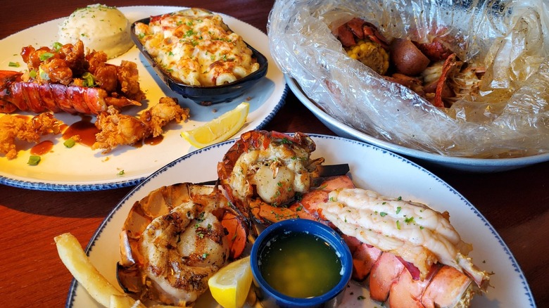 Red Lobster's new Lobsterfest dishes -- Lobsterfest Duo, Lobsterfest Boil, and Lobster Lover's Dream with crispy dragon teriyaki lobster and lobster pasta au gratin.