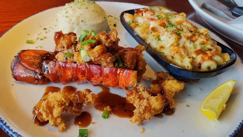 Red Lobster's Lobster Lover's Dream with crispy dragon teriyaki lobster and lobster pasta au gratin.
