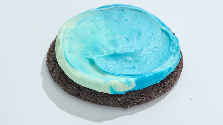 Blue raspberry sports drink cookie on a table