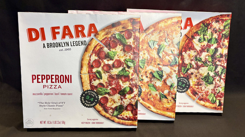 three Di Fara pizza boxes stacked