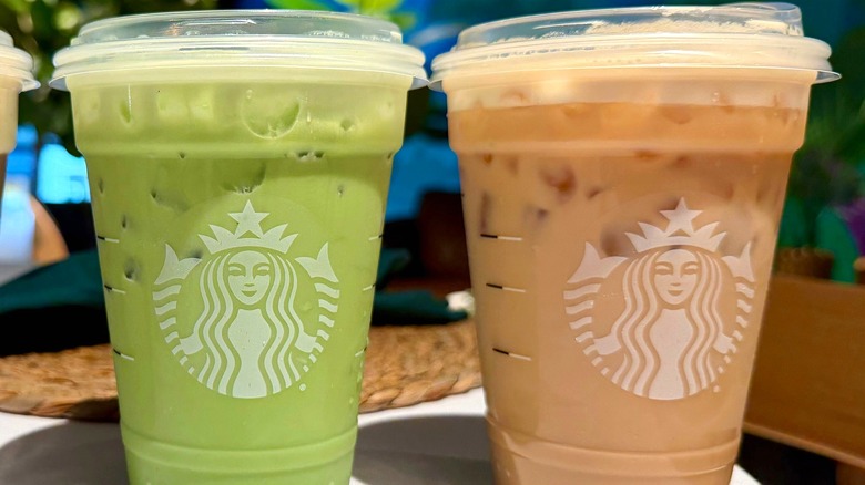 A Starbucks Protein Matcha Latte and Vanilla Protein Latte