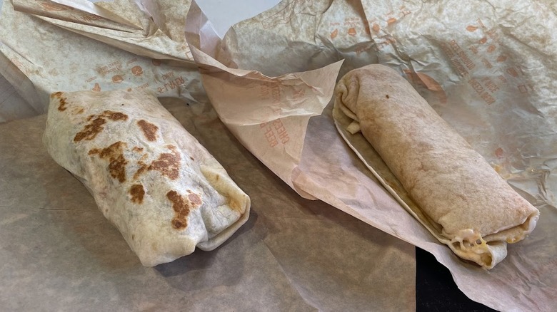 Two Grilled Steak Burritos side by side