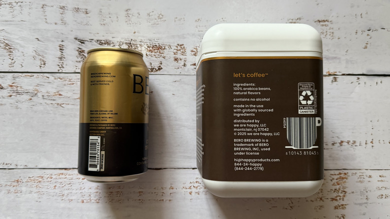 the information side of the can and canister of the Bero x Happy products