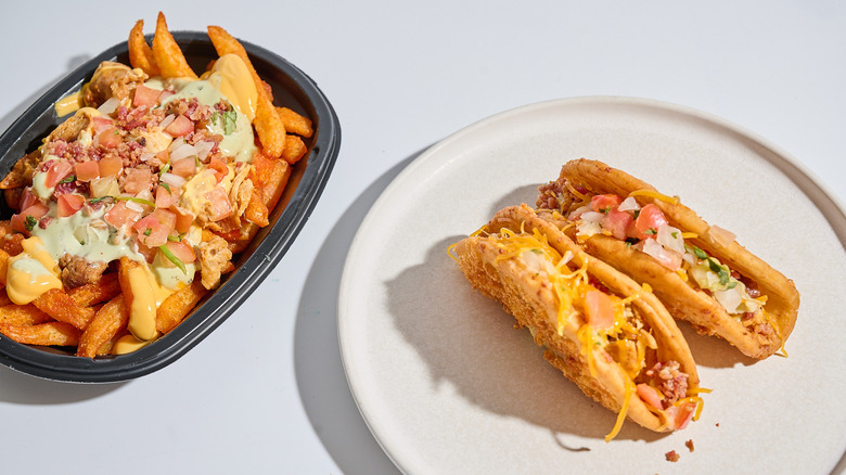 Chicken bacon ranch Taco Bell items placed together on a table.