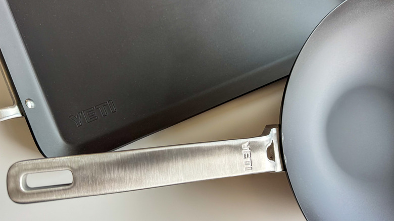 Yeti-branded pans on white background