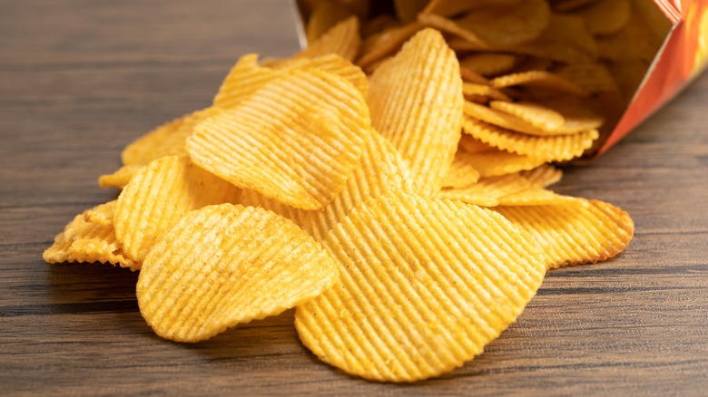 ruffled chips in a bag