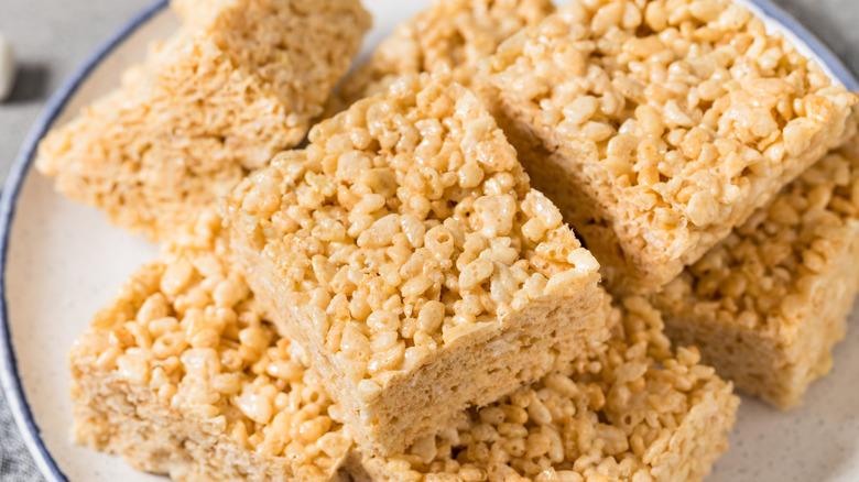 Plate of homemade Rice Krispies Treats