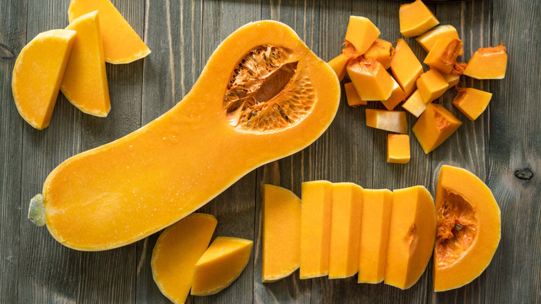 sliced butternut squash on a wooden table