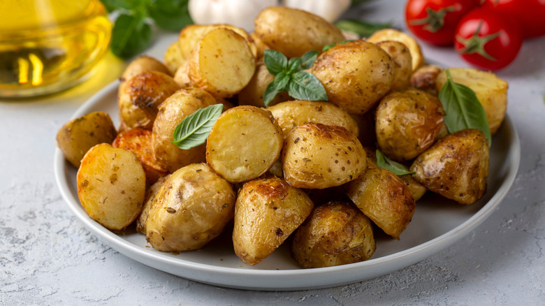 Roasted baby potatoes with garlic.